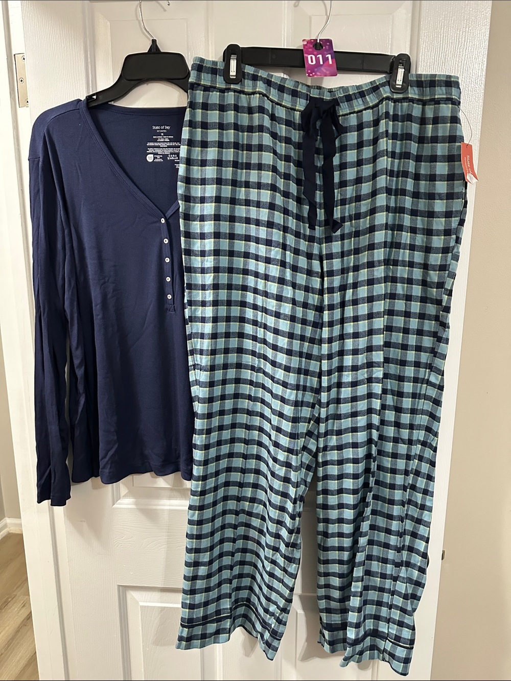 Women's Navy Henley Top & Blue Plaid Pajama Pants Set